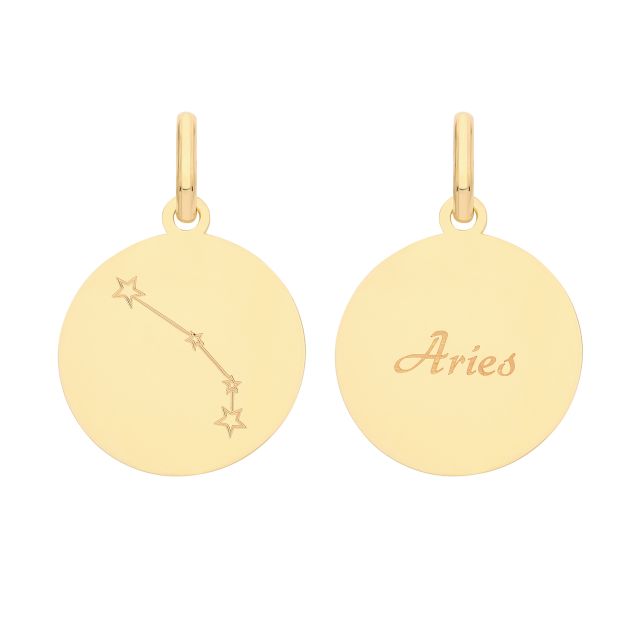 Buy Boys 9ct Gold 18mm Double Sided Round Disc Aries Zodiac And Constellation Pendant by World of Jewellery