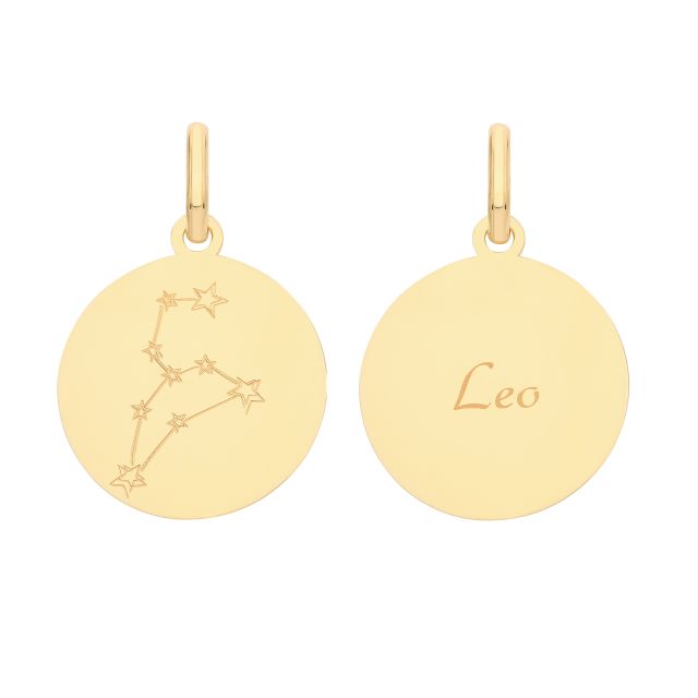 Buy Mens 9ct Gold 18mm Double Sided Round Disc Leo Zodiac And Constellation Pendant by World of Jewellery