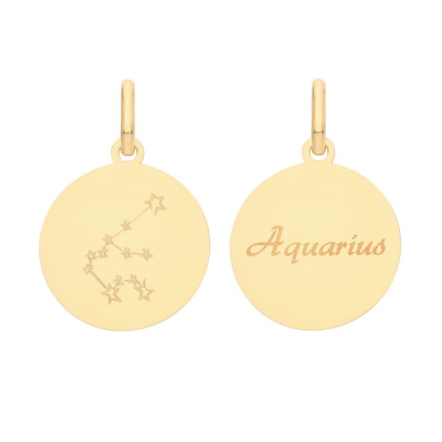 Buy Mens 9ct Gold 18mm Double Sided Round Disc Aquarius Zodiac And Constellation Pendant by World of Jewellery