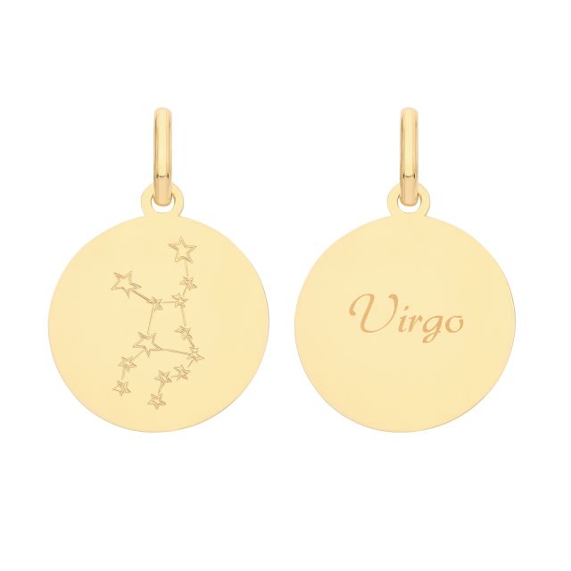 Buy Mens 9ct Gold 18mm Double Sided Round Disc Virgo Zodiac And Constellation Pendant by World of Jewellery