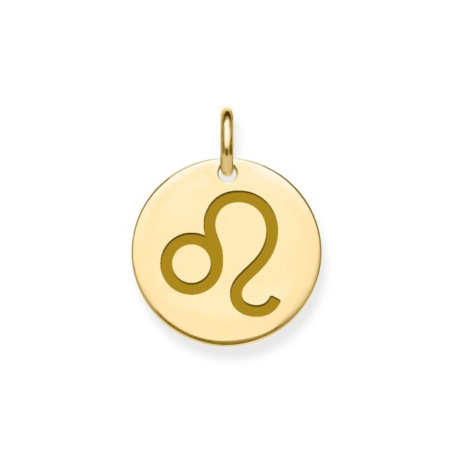 Buy Mens 9ct Gold 12mm Round Disc Leo Zodiac Pendant by World of Jewellery