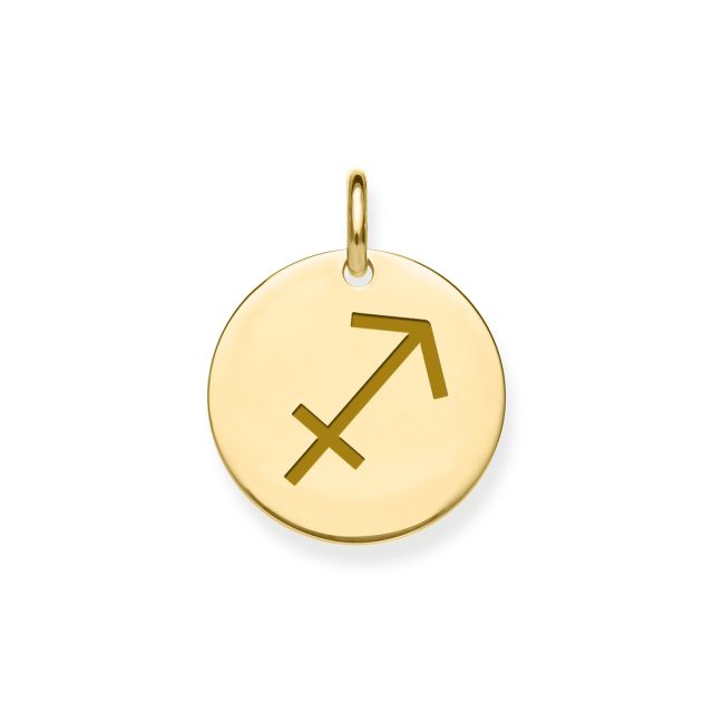 Buy Mens 9ct Gold 12mm Round Disc Sagittarius Zodiac Pendant by World of Jewellery