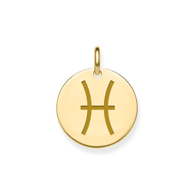 Buy Mens 9ct Gold 12mm Round Disc Pisces Zodiac Pendant by World of Jewellery