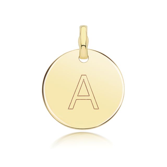 Buy Mens 9ct Gold 14mm Round Disc Initial A Pendant by World of Jewellery