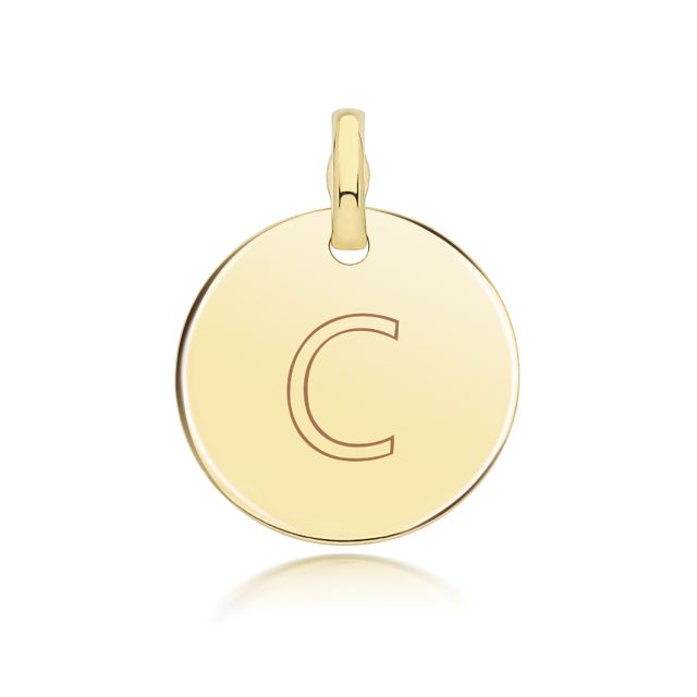 Buy Girls 9ct Gold 14mm Round Disc Initial C Pendant by World of Jewellery