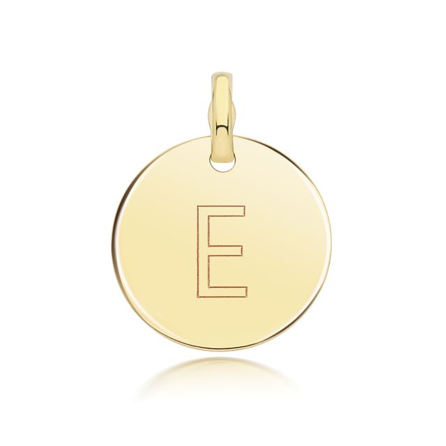 Buy Boys 9ct Gold 14mm Round Disc Initial E Pendant by World of Jewellery
