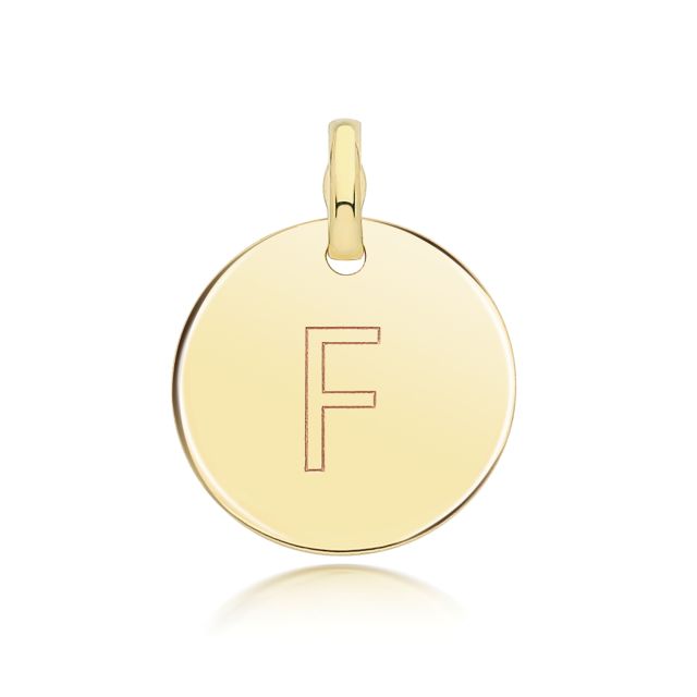 Buy Girls 9ct Gold 14mm Round Disc Initial F Pendant by World of Jewellery