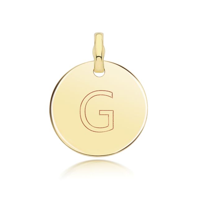 Buy Girls 9ct Gold 14mm Round Disc Initial G Pendant by World of Jewellery