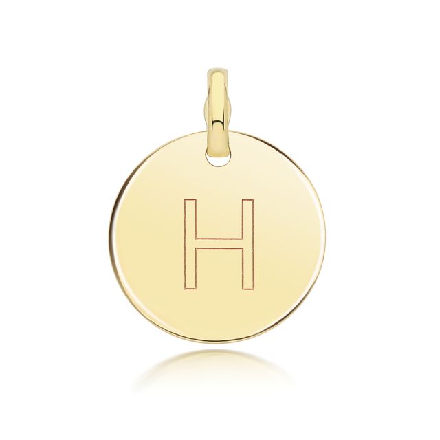 Buy Girls 9ct Gold 14mm Round Disc Initial H Pendant by World of Jewellery