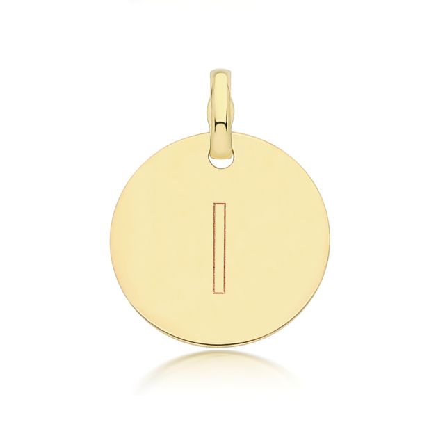 Buy Boys 9ct Gold 14mm Round Disc Initial I Pendant by World of Jewellery