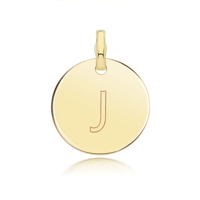 Buy Girls 9ct Gold 14mm Round Disc Initial J Pendant by World of Jewellery