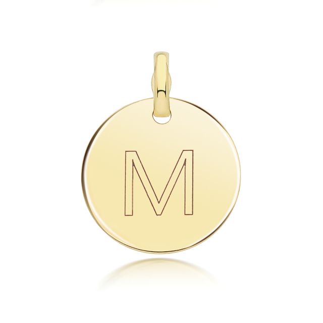 Buy Boys 9ct Gold 14mm Round Disc Initial M Pendant by World of Jewellery