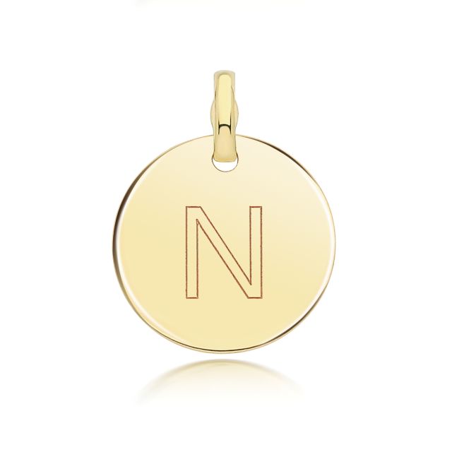 Buy Girls 9ct Gold 14mm Round Disc Initial N Pendant by World of Jewellery