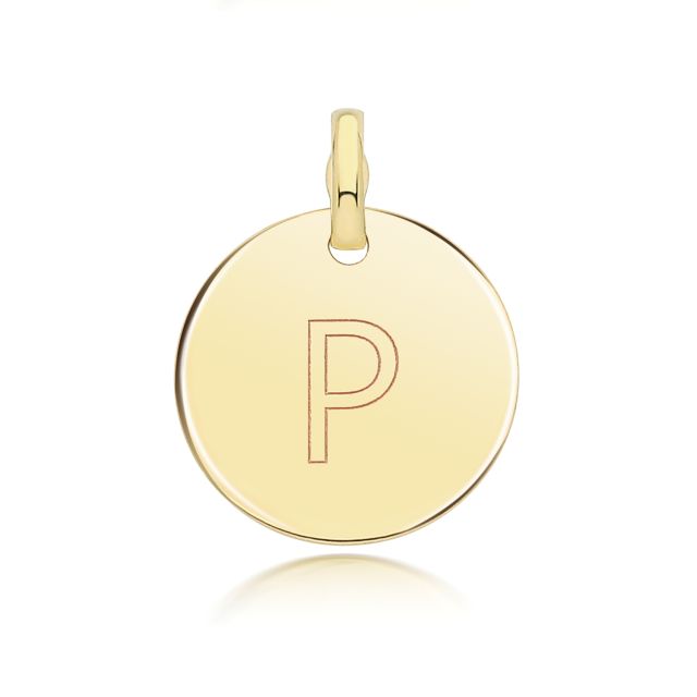 Buy Boys 9ct Gold 14mm Round Disc Initial P Pendant by World of Jewellery