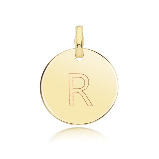 Buy Girls 9ct Gold 14mm Round Disc Initial R Pendant by World of Jewellery