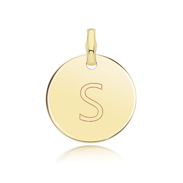 Buy Girls 9ct Gold 14mm Round Disc Initial S Pendant by World of Jewellery