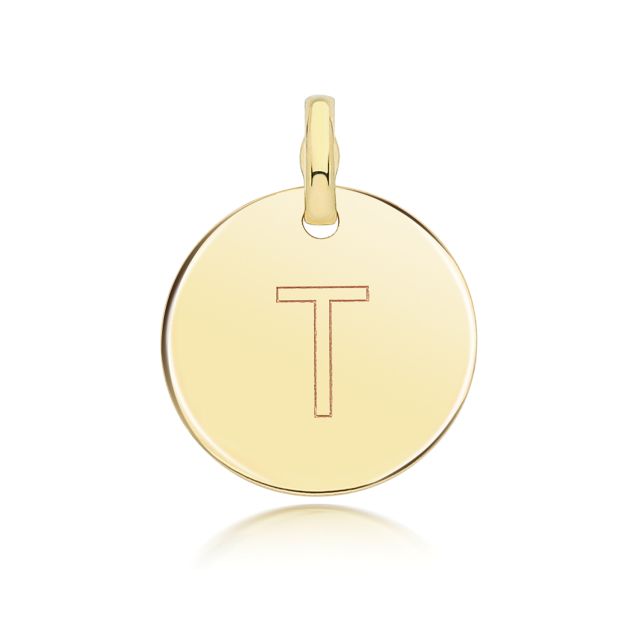Buy Boys 9ct Gold 14mm Round Disc Initial T Pendant by World of Jewellery