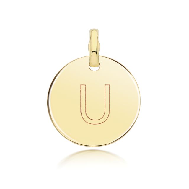 Buy Boys 9ct Gold 14mm Round Disc Initial U Pendant by World of Jewellery
