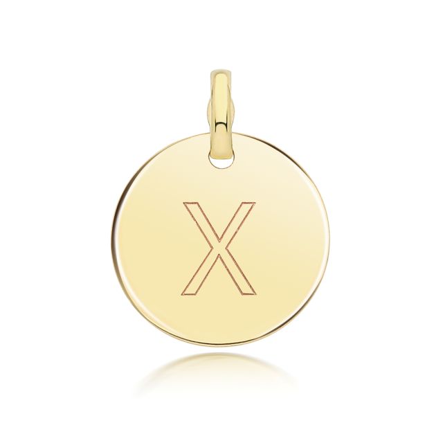 Buy Girls 9ct Gold 14mm Round Disc Initial X Pendant by World of Jewellery