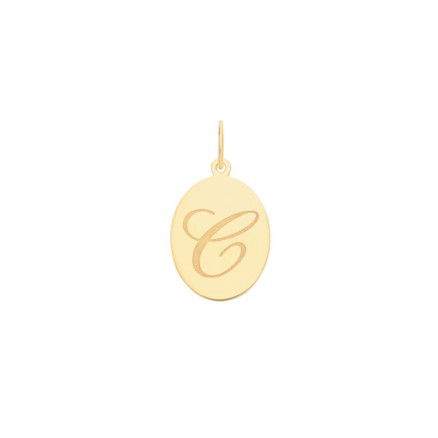 Buy Mens 9ct Gold 14mm Plain Oval Initial C Pendant by World of Jewellery