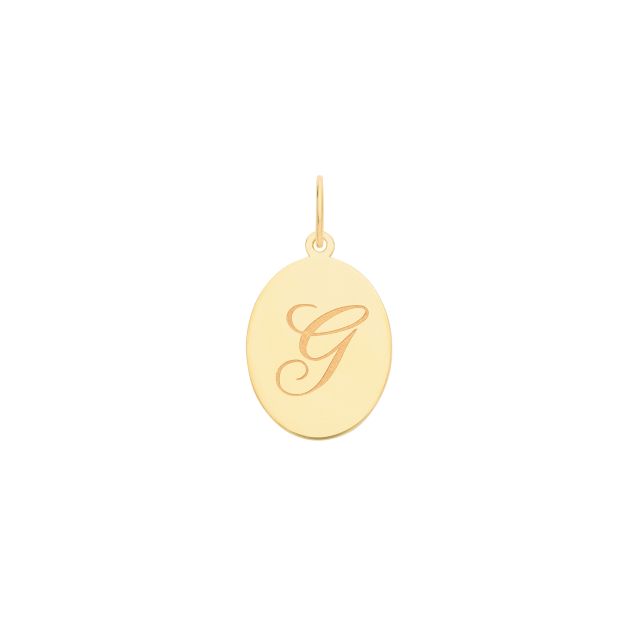 Buy Mens 9ct Gold 14mm Plain Oval Initial G Pendant by World of Jewellery