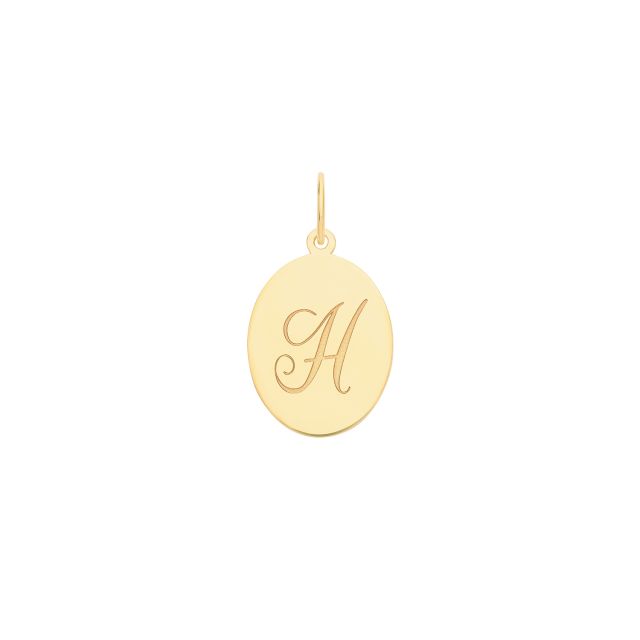 Buy Mens 9ct Gold 14mm Plain Oval Initial H Pendant by World of Jewellery