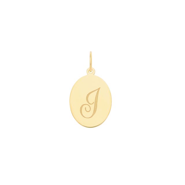 Buy Boys 9ct Gold 14mm Plain Oval Initial I Pendant by World of Jewellery