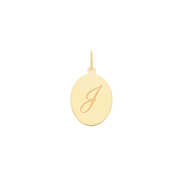 Buy 9ct Gold 14mm Plain Oval Initial J Pendant by World of Jewellery