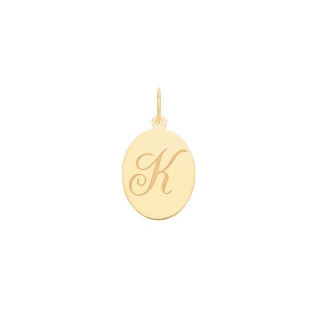 Buy Mens 9ct Gold 14mm Plain Oval Initial K Pendant by World of Jewellery