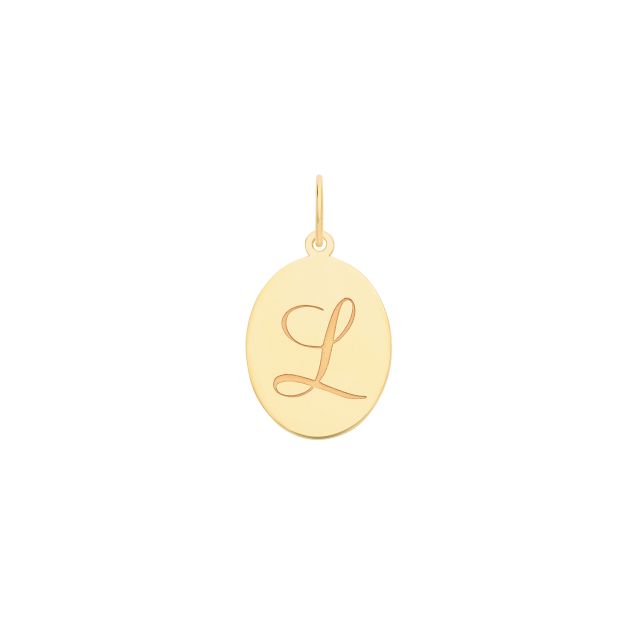 Buy Mens 9ct Gold 14mm Plain Oval Initial L Pendant by World of Jewellery