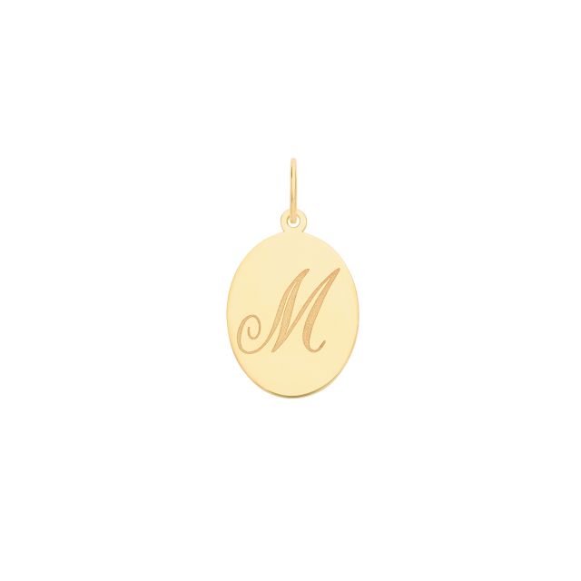 Buy Boys 9ct Gold 14mm Plain Oval Initial M Pendant by World of Jewellery
