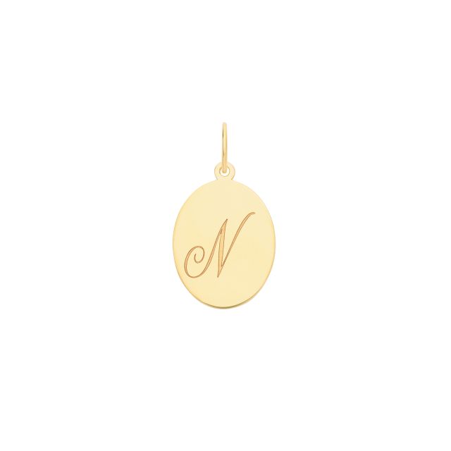 Buy Boys 9ct Gold 14mm Plain Oval Initial N Pendant by World of Jewellery