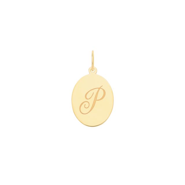 Buy Boys 9ct Gold 14mm Plain Oval Initial P Pendant by World of Jewellery