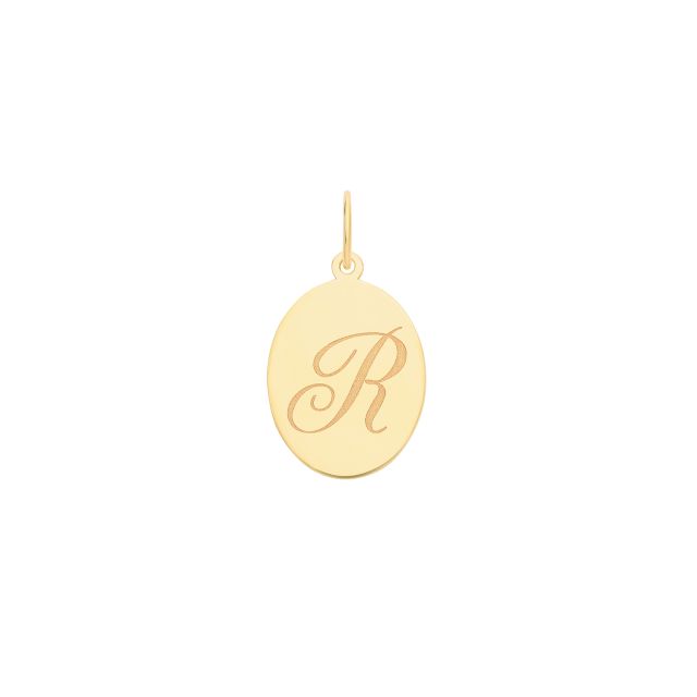 Buy Mens 9ct Gold 14mm Plain Oval Initial R Pendant by World of Jewellery