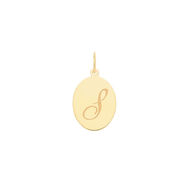 Buy Boys 9ct Gold 14mm Plain Oval Initial S Pendant by World of Jewellery