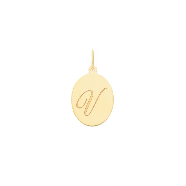 Buy Mens 9ct Gold 14mm Plain Oval Initial V Pendant by World of Jewellery