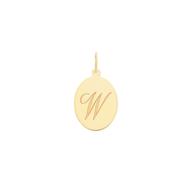 Buy Mens 9ct Gold 14mm Plain Oval Initial W Pendant by World of Jewellery
