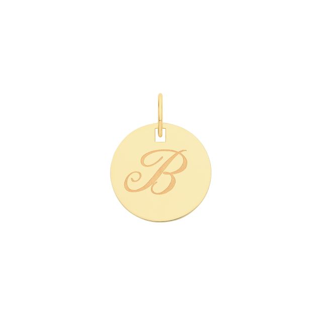 Buy Girls 9ct Gold 15mm Plain Round Disc Initial B Pendant by World of Jewellery