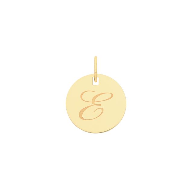 Buy Girls 9ct Gold 15mm Plain Round Disc Initial E Pendant by World of Jewellery