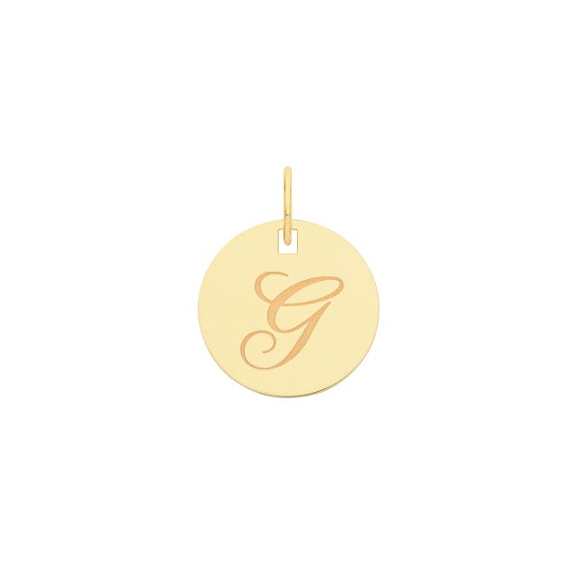 Buy Girls 9ct Gold 15mm Plain Round Disc Initial G Pendant by World of Jewellery