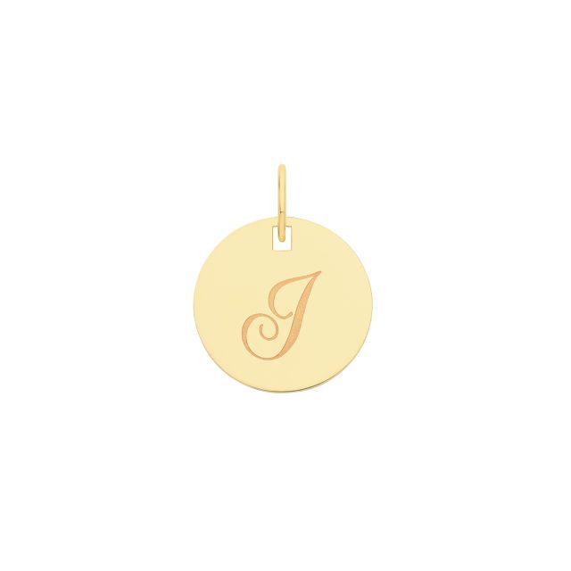 Buy 9ct Gold 15mm Plain Round Disc Initial I Pendant by World of Jewellery