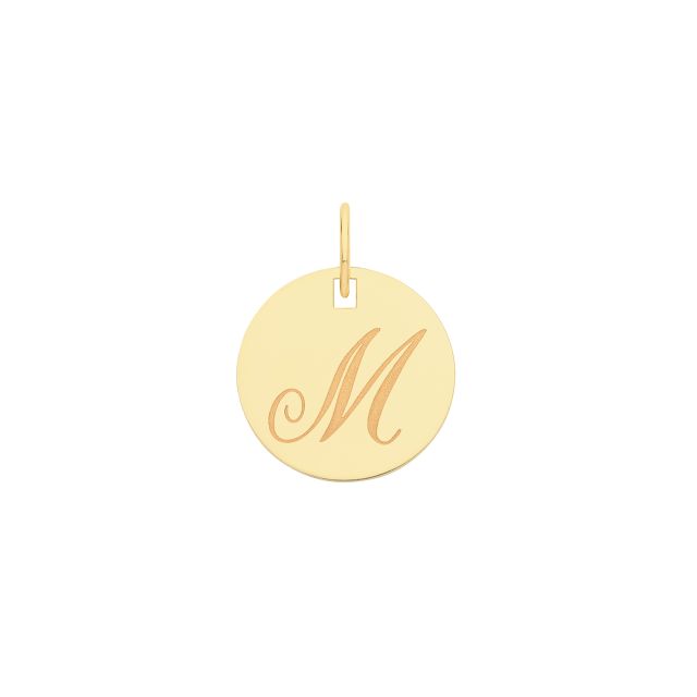 Buy 9ct Gold 15mm Plain Round Disc Initial M Pendant by World of Jewellery