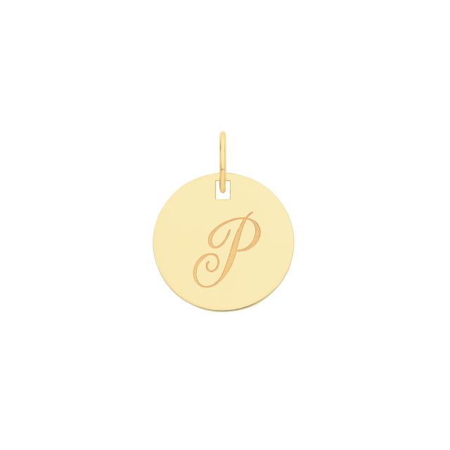 Buy Mens 9ct Gold 15mm Plain Round Disc Initial P Pendant by World of Jewellery