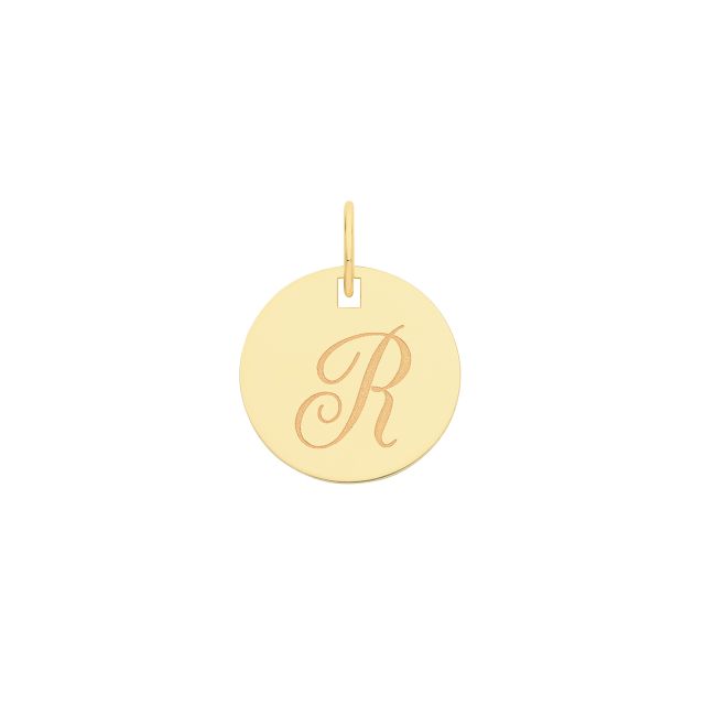Buy 9ct Gold 15mm Plain Round Disc Initial R Pendant by World of Jewellery