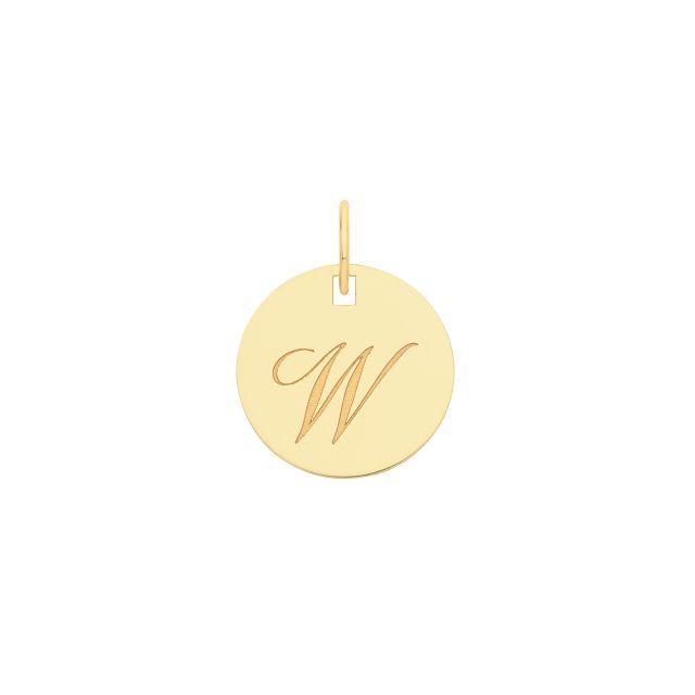 Buy Mens 9ct Gold 15mm Plain Round Disc Initial W Pendant by World of Jewellery