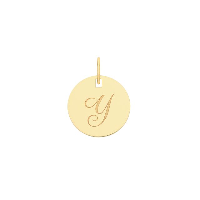 Buy Mens 9ct Gold 15mm Plain Round Disc Initial Y Pendant by World of Jewellery