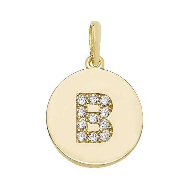 Buy Mens 9ct Gold 12mm Cubic Zirconia Round Disc Initial B Pendant by World of Jewellery