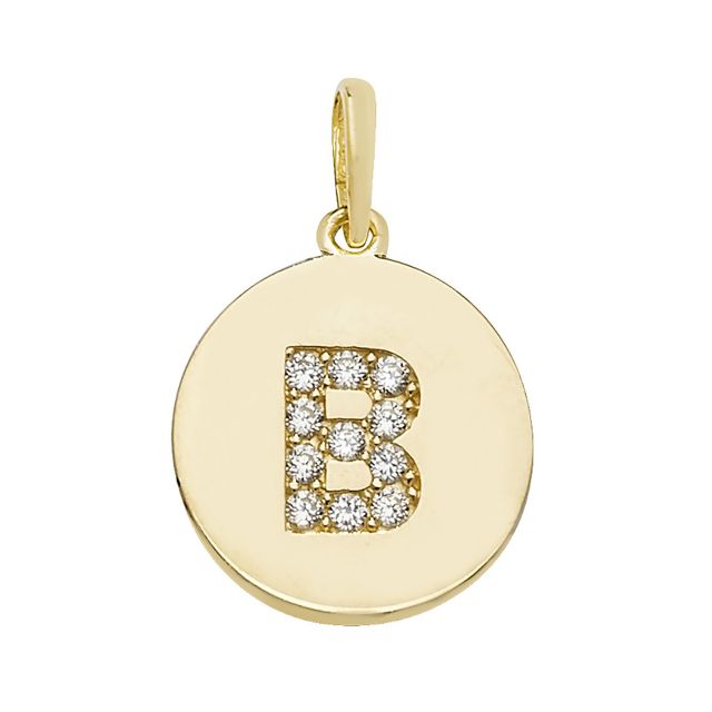 Buy 9ct Gold 12mm Cubic Zirconia Round Disc Initial B Pendant by World of Jewellery