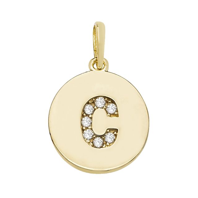 Buy Boys 9ct Gold 12mm Cubic Zirconia Round Disc Initial C Pendant by World of Jewellery