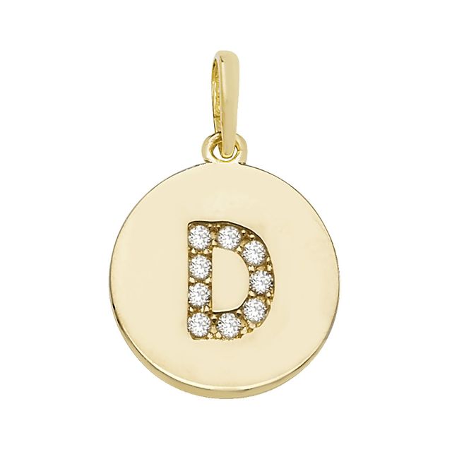 Buy 9ct Gold 12mm Cubic Zirconia Round Disc Initial D Pendant by World of Jewellery